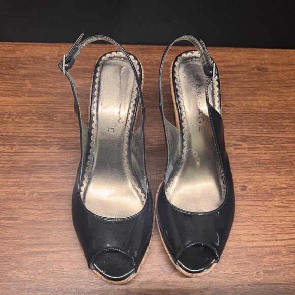 Rampage Black Patent “Brigid” Slingback Cork Wedge Heels Size 8.5 - Picture 5 of 6